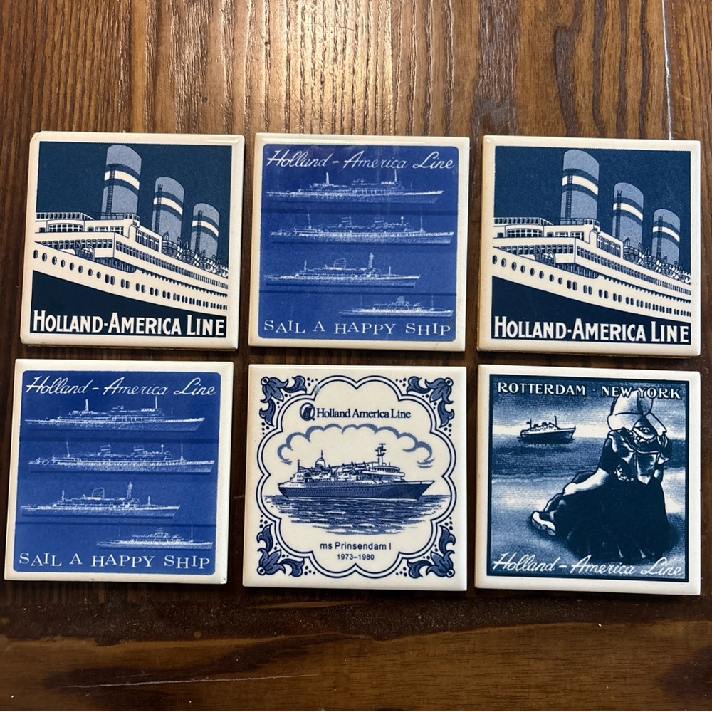 ⚓ Vintage Holland America Line Ceramic Coasters Lot of 6 – Nautical Decor 🟦